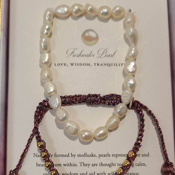 2 PCS LUNA NORTE MOTHER OF PEARL GEMSTONE BRACELETS ONE STRETCH MOTHER OF PEARL - Picture 10 of 11